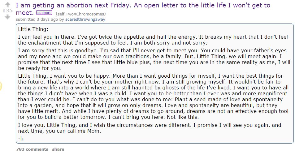 Woman Writes Chilling Open Letter to Baby She Plans to Abort Later This Week