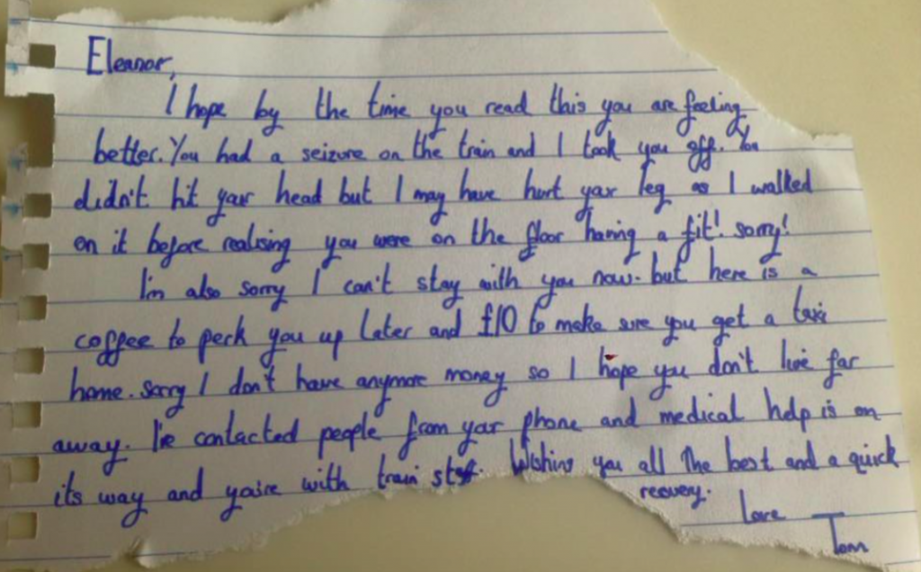 After Suffering a Seizure on the Train, Woman Wakes Up to Find THIS Note In Her Hand